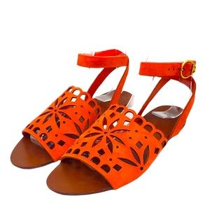 NEW Tory Burch Orange May Perforated Ankle Strap Sandal
